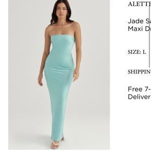 Alette Jade Satin Strapless Maxi Dress